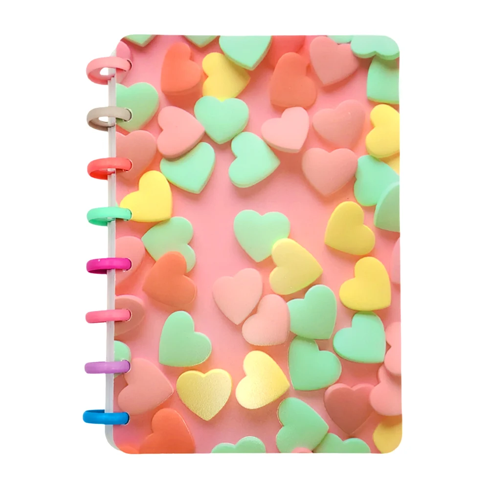 Cuaderno de raya con estampado de corazones en efecto 3d y espiral de colores /  23-bjb-051