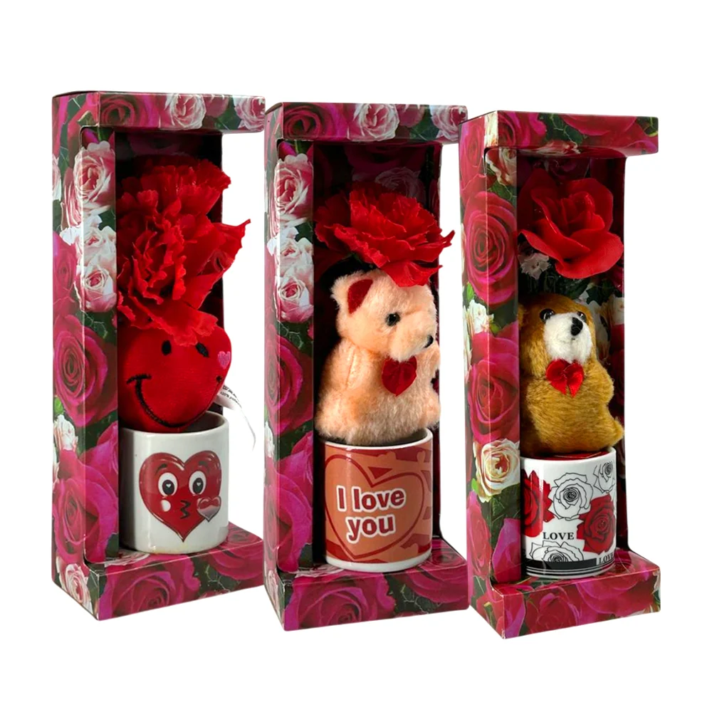 Caja rectangular transparente con mini ramo de 2 flores artificiales,…