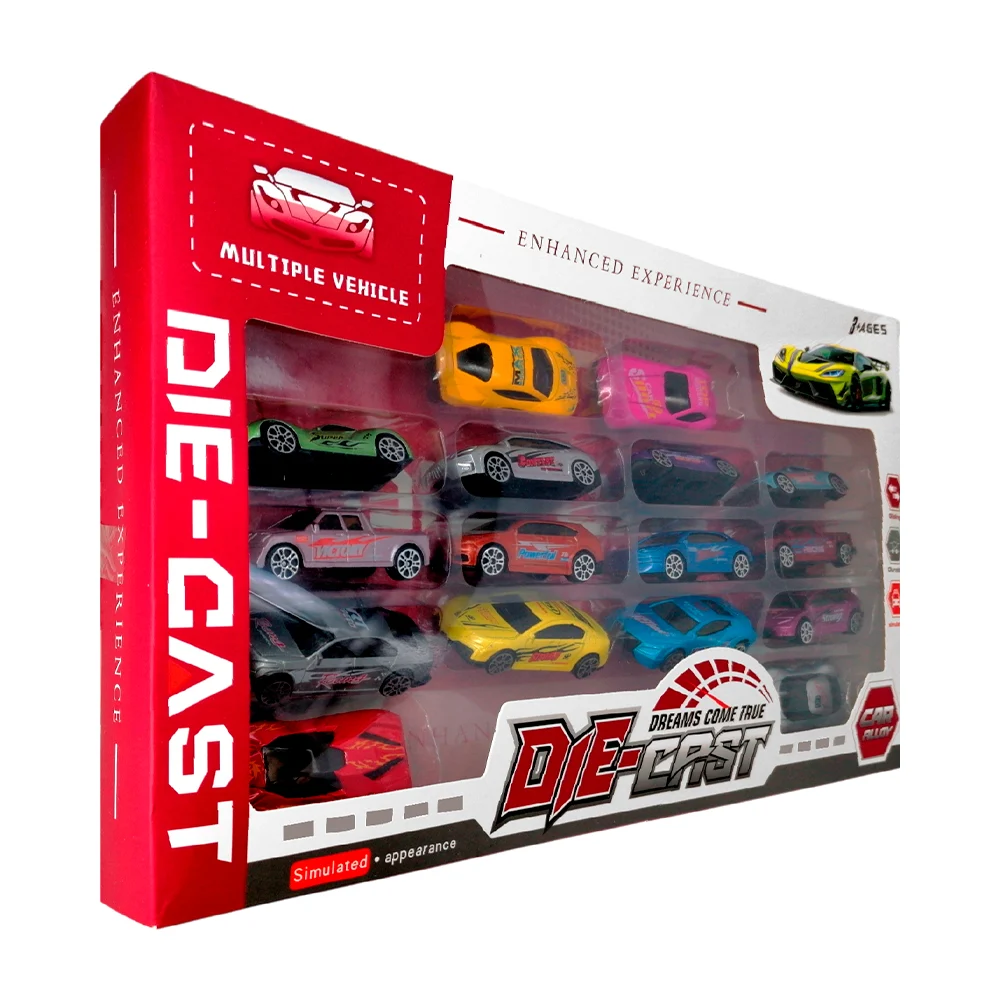 Paquete con 16 mini carros de plástico con diseño metálico o mate y f…