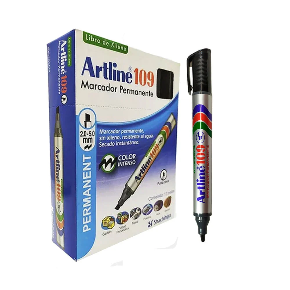 Caja de 12 marcadores permanentes artline 109 con punta cincel color …
