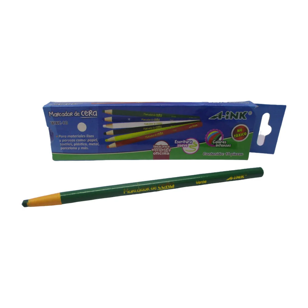 Paquete con 10 marcadores de cera a-ink color verde intenso con punta…