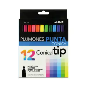 Paquete de 12 plumones a-ink con punta cónica de color básicos y punt…