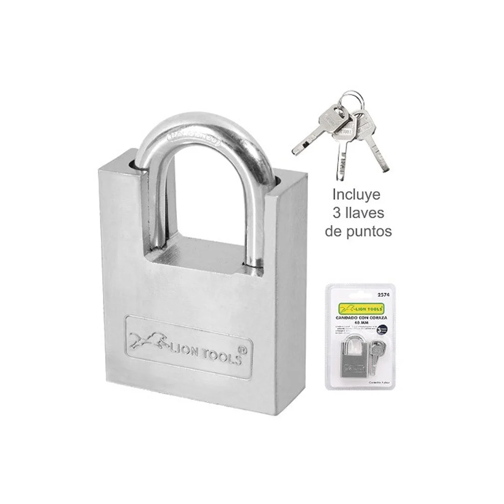 Candado de hierro lion tools con coraza y juego de 3 llaves, 40mm / 2…