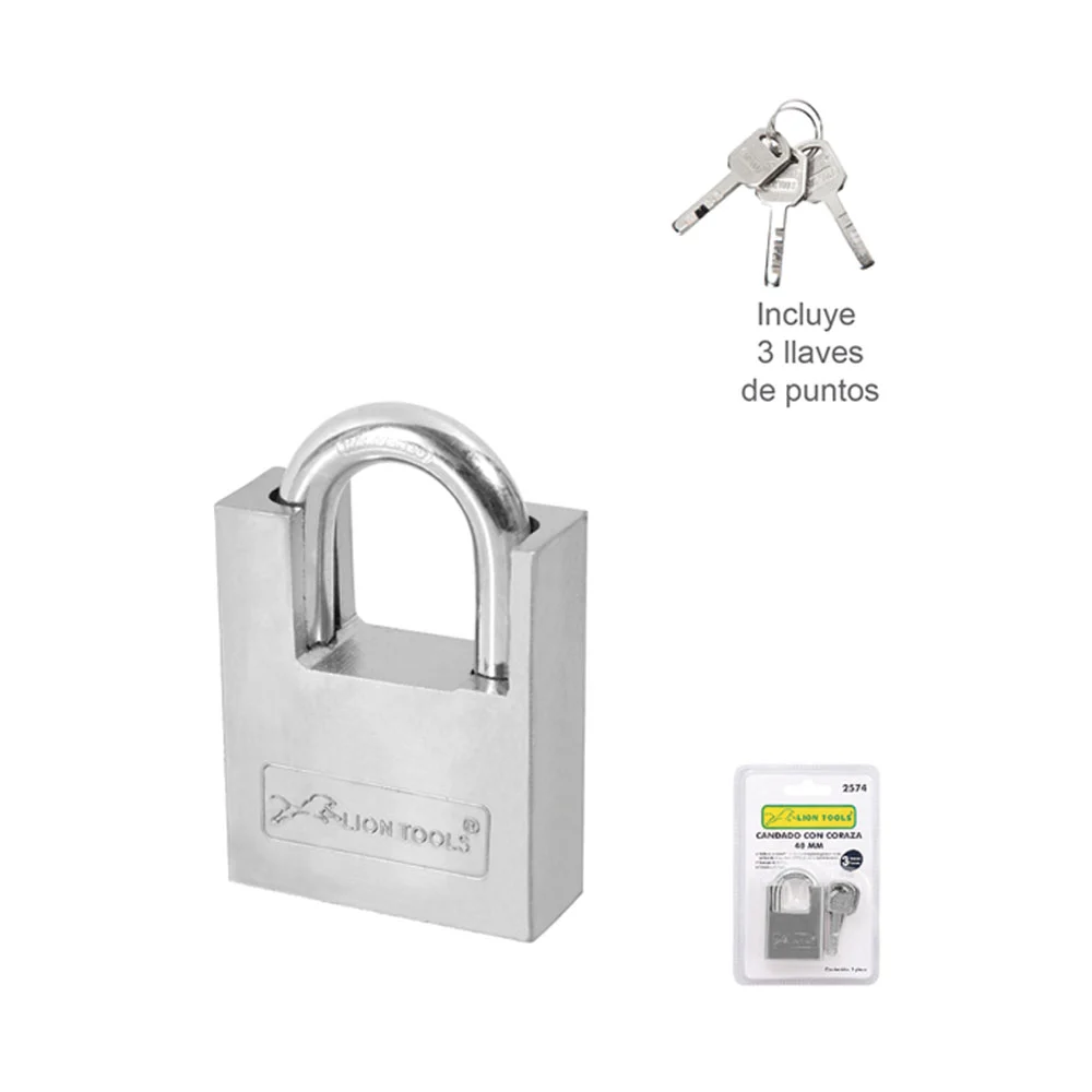 Candado de hierro lion tools con coraza y juego de 3 llaves, 50mm / 2…