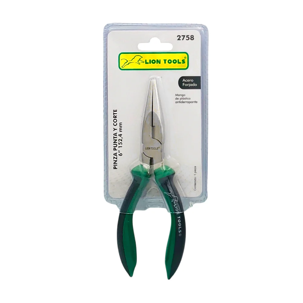 Pinza lion tools de punta larga y corte con mango antiderrapante, 6 p…