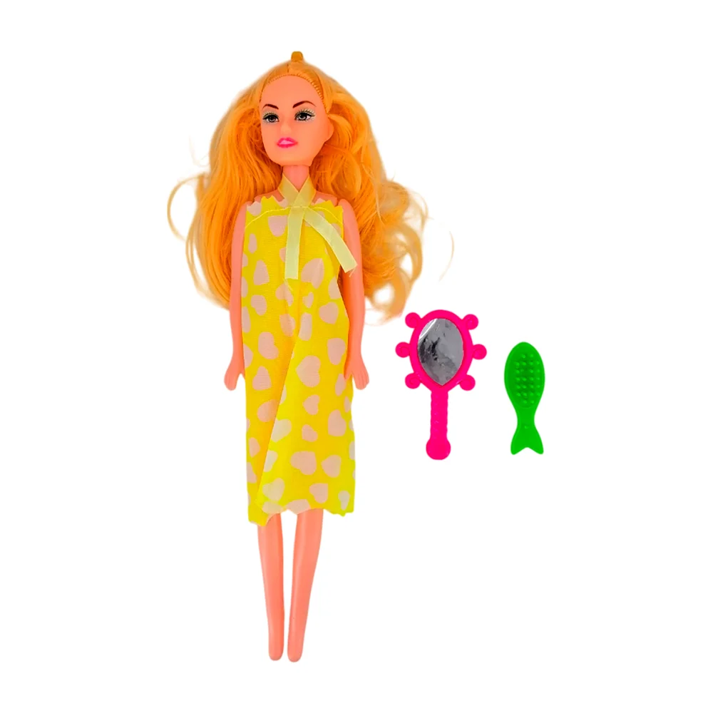 Muñeca de juguete con vestimenta + espejo y cepillo en forma de pez, …