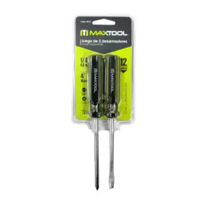 Blíster con 2 desarmadores maxtool de punta plana y cruz, barra de 10…