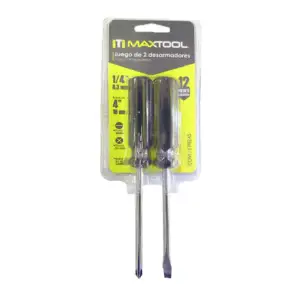 Blíster con 2 desarmadores maxtool de punta plana y cruz, barra de 15…
