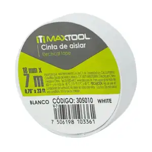 1pza Cinta aislante maxtool en color blanco, 18mmx7m / 305010