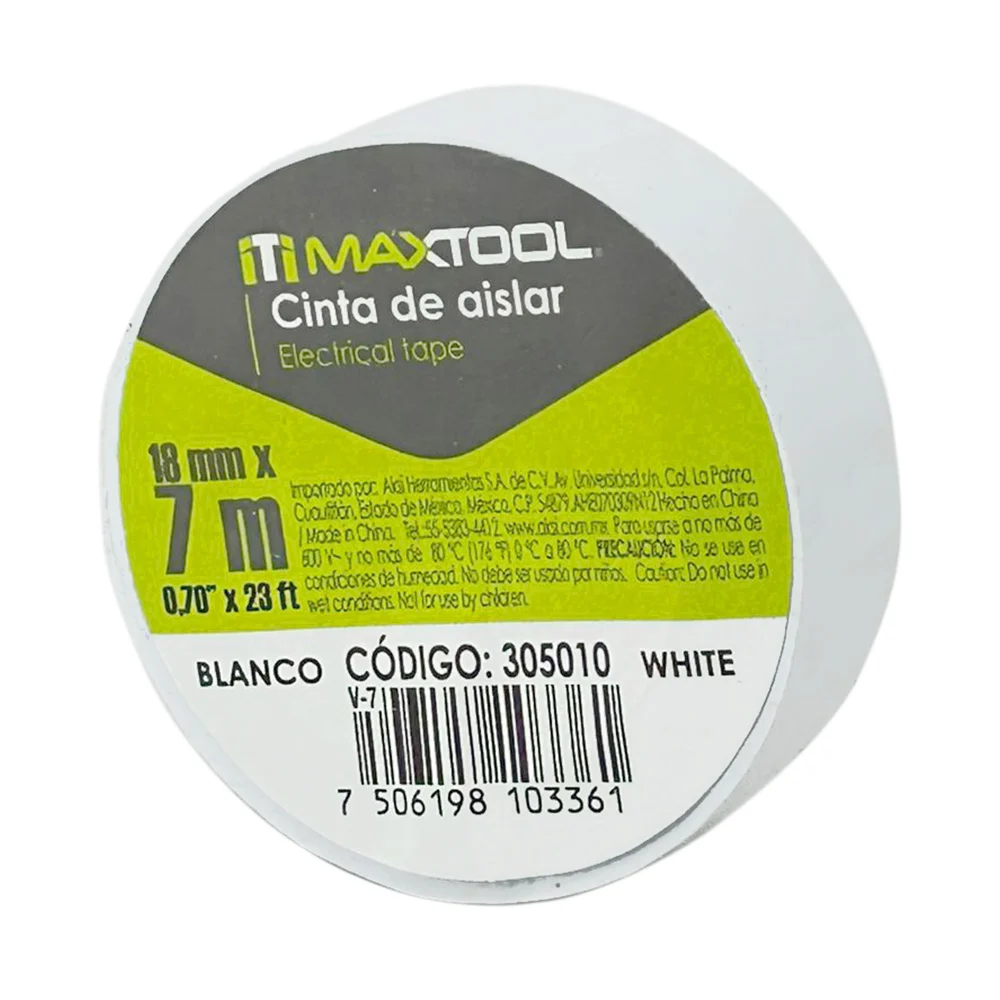 1pza Cinta aislante maxtool en color blanco, 18mmx7m / 305010