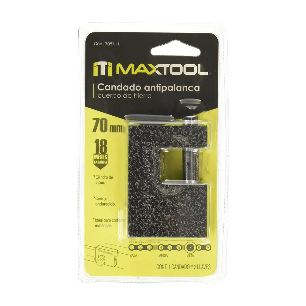 Candado de hierro antipalanca maxtool de 70mm con juego de 2 llaves /…