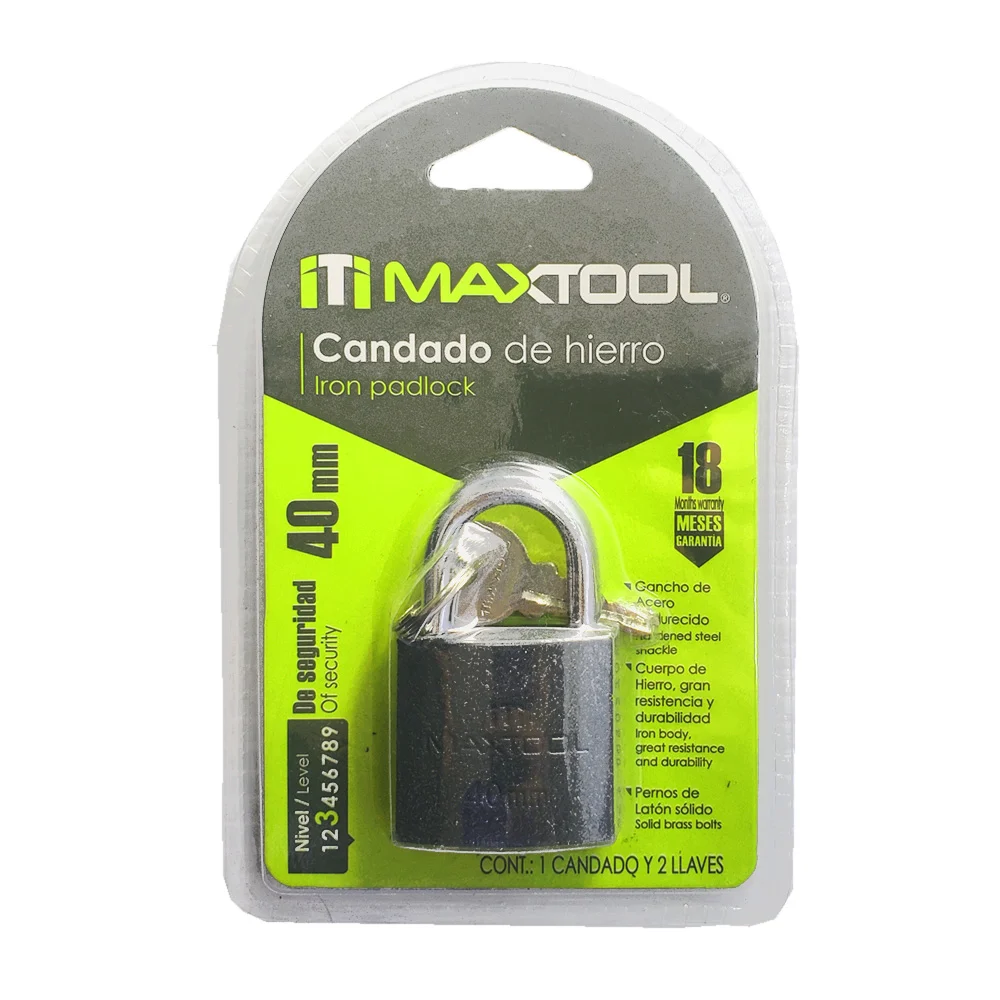 Candado de hierro maxtool de 40mm con juego de 2 llaves / 305124