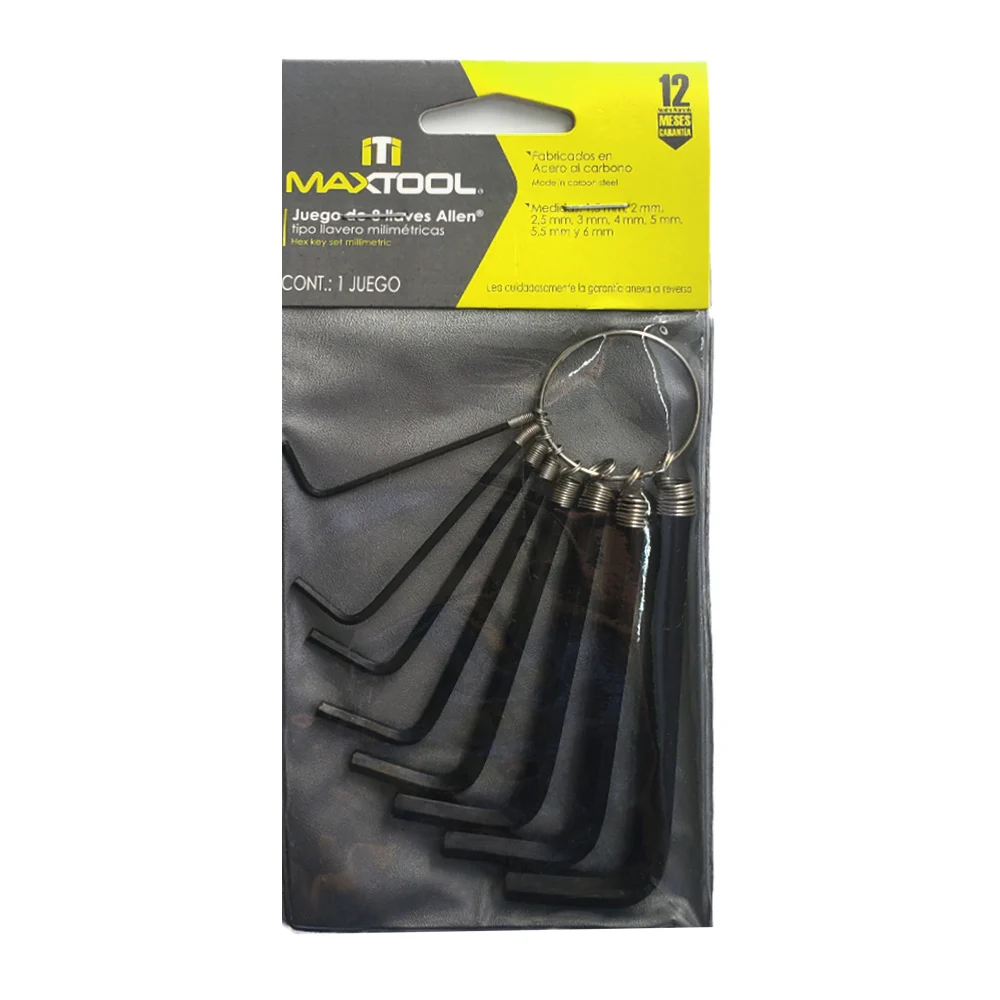Juego de 8 llaves allen de acero de carbono maxtool con diversas medi…