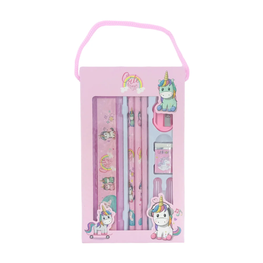 Kit papelería con lápices, regla, sacapuntas y borrador con estampado…