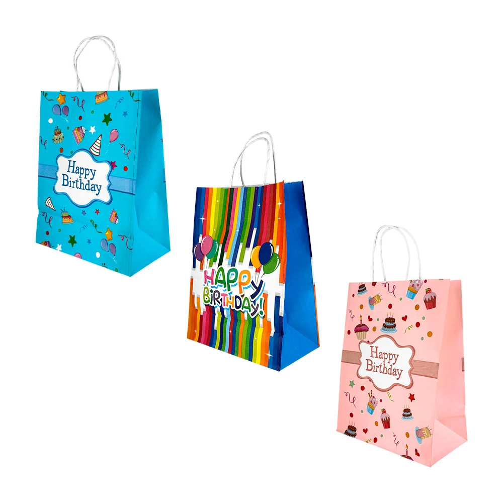 Bolsa de regalo de papel kraft con estampado de happy birthday, 27x21…