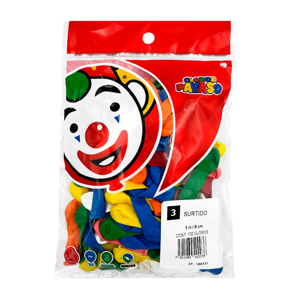 Paquete con 100 globos payaso en colores surtidos de 3 in - 8 cm / gl…