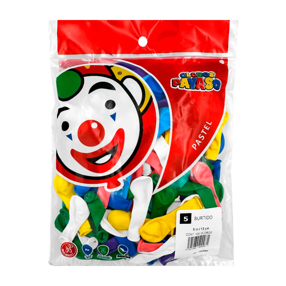 Paquete de 100 globos payaso de 5 in - 13 cm en colores surtidos / gl…