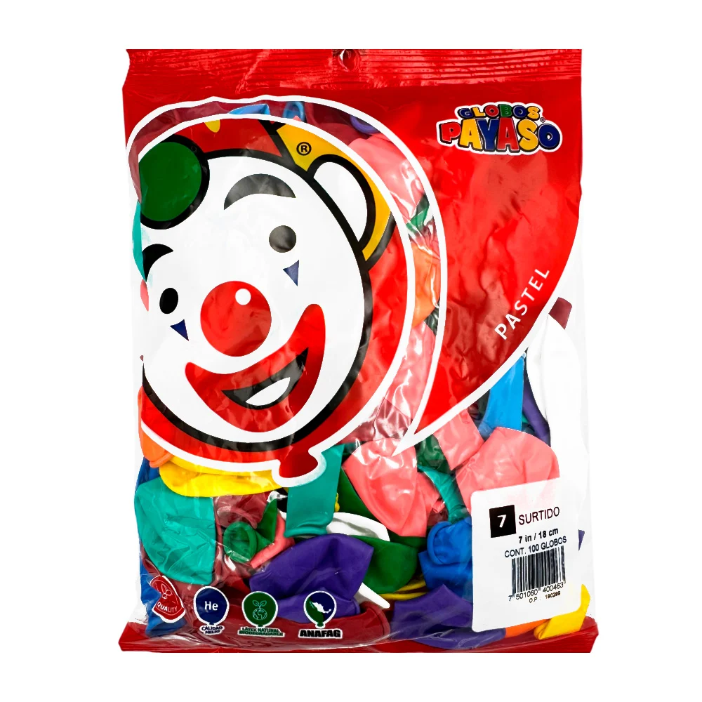 Paquete de 100 globos payaso en colores surtido de 7 in - 18 cm / glo…