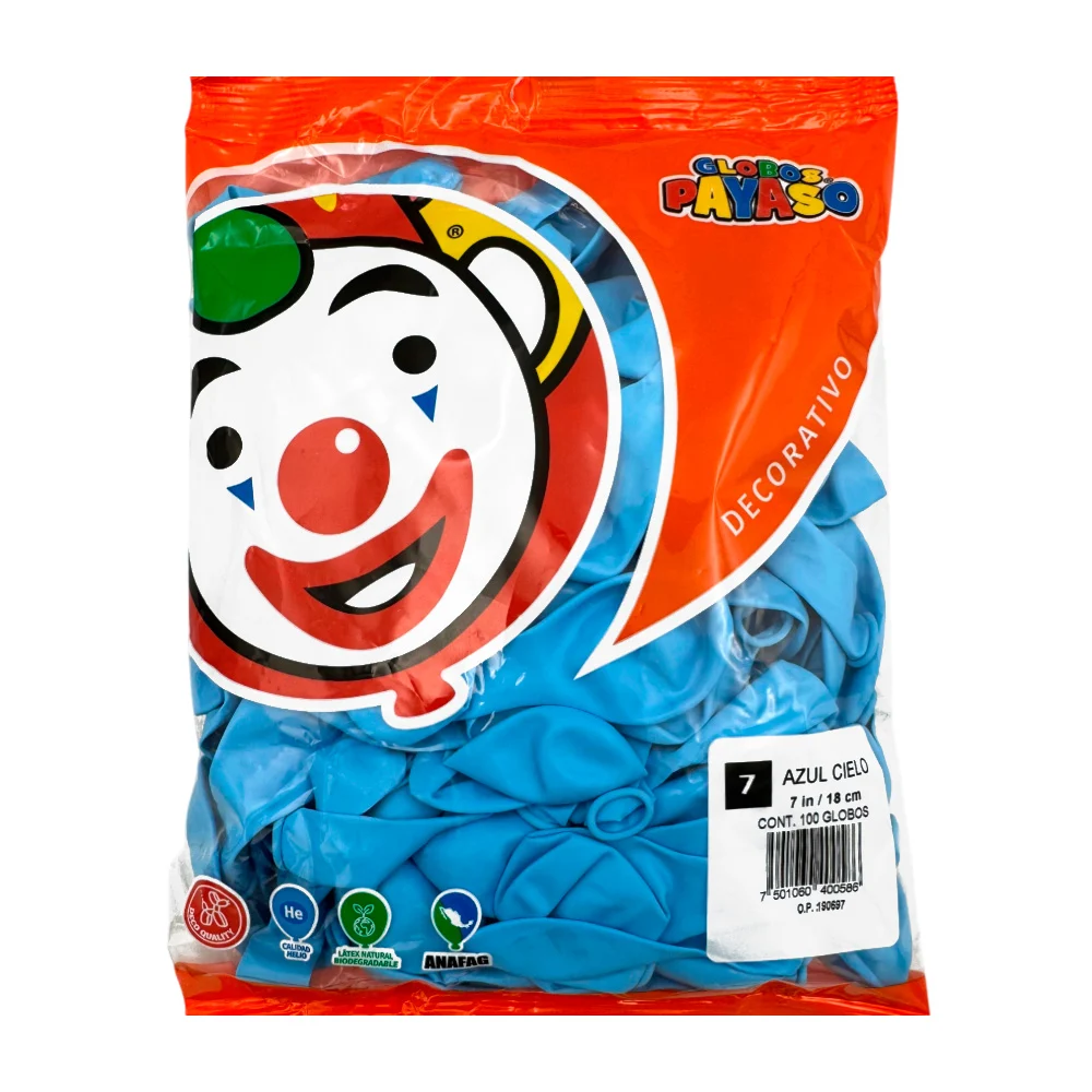 Paquete de 100 globos payaso en color azul cielo de 7 in - 18 cm / 40…