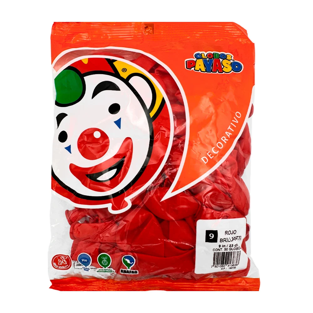 Paquete con 100 globos payaso en color rojo brillante de 7 in - 18 cm…
