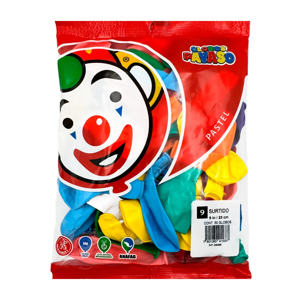 Paquete con 100 globo payaso de 9 in - 23 cm en colores surtidos / 40…