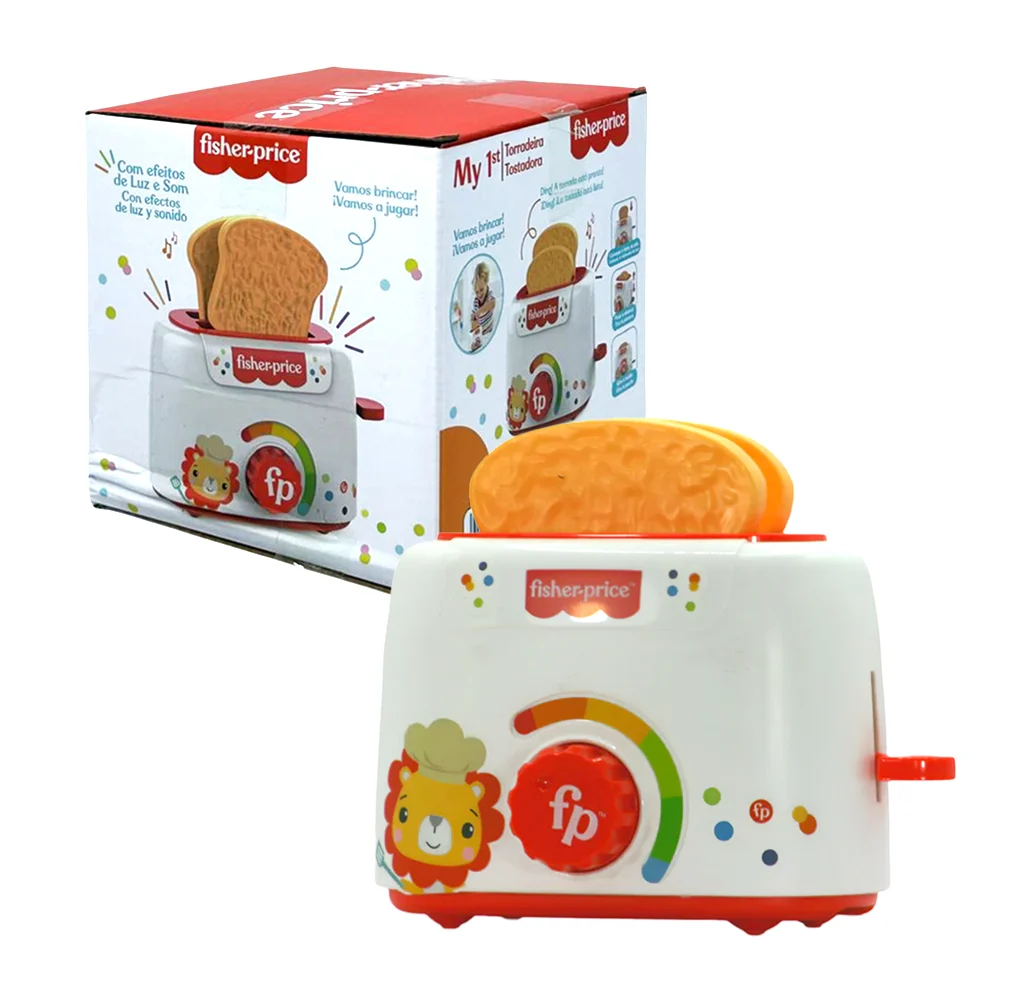 Tostadora simuladora fisher-price con 2 piezas de pan, luces y sonido…