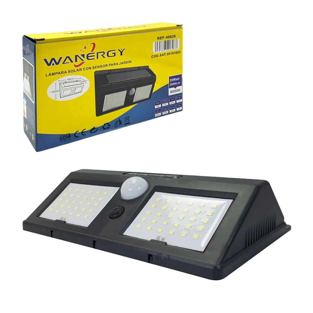 Lámpara solar wanergy con doble sensor para jardín y resistencia ip65…