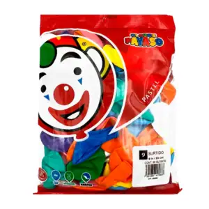 Paquete de 25 globos El payaso de 9 in - 23 cm en colores surtidos / …