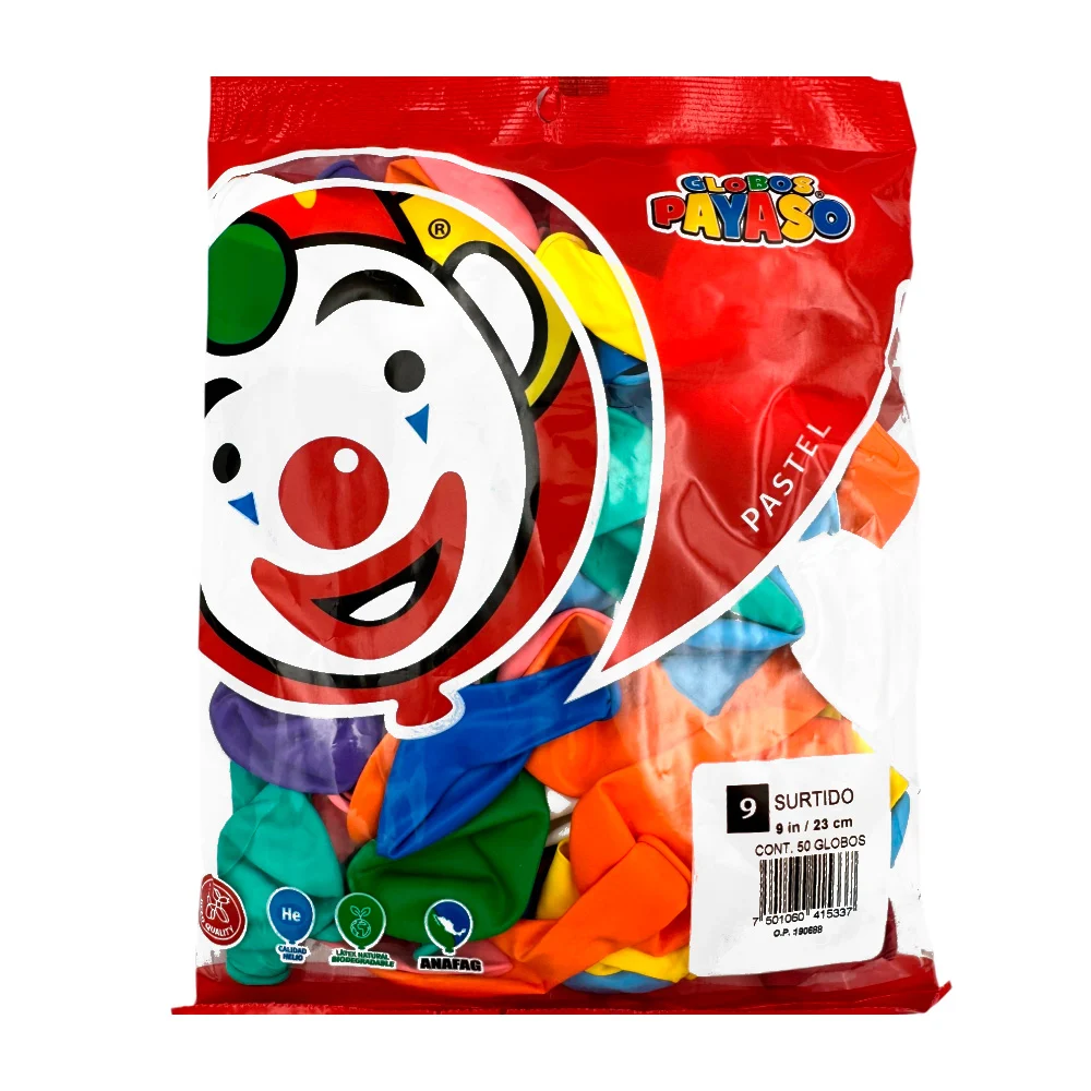 Paquete de 25 globos El payaso de 9 in - 23 cm en colores surtidos / …
