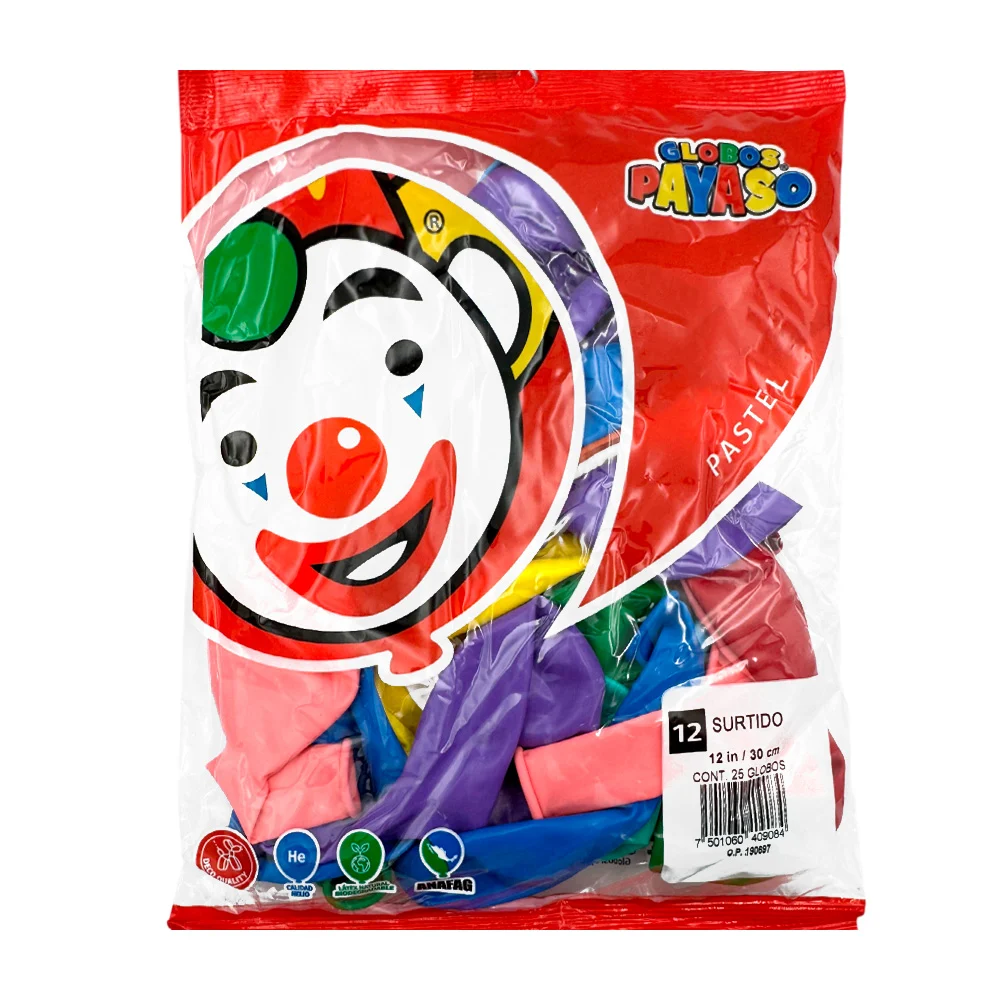 Paquete con 25 globos el payaso de 12 in - 30 cm en colores surtidos …