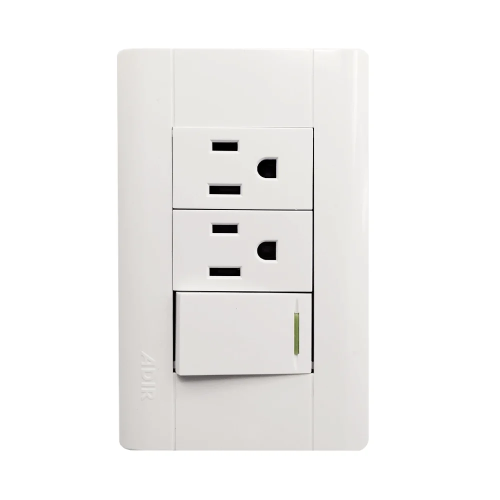 Placa de pared, con interruptor apagador sencillo y 2 contactos / lín…