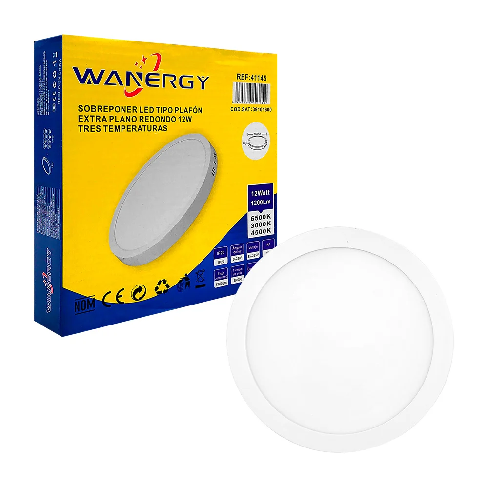 Lámpara led wanergy tipo plafón redondo de 12w para sobreponer, 3 tem…