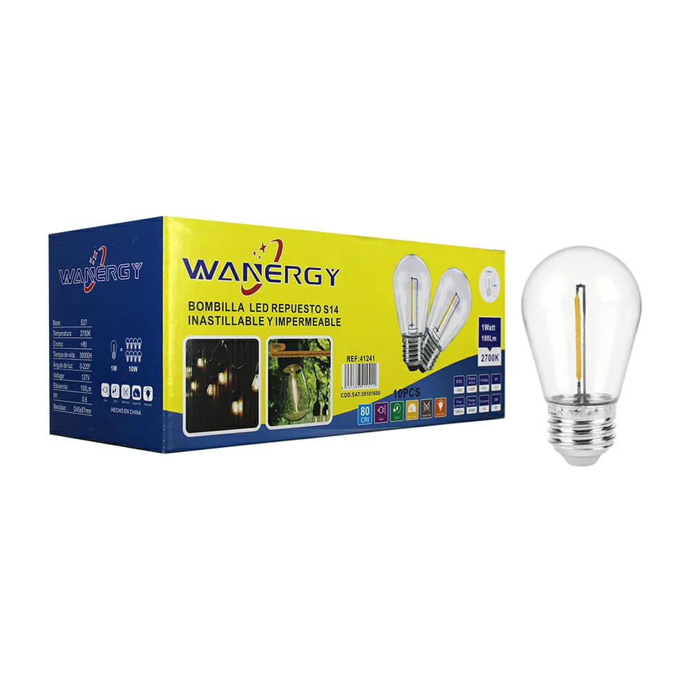 Caja con 10 focos bombillas s14 wanergy luz cálida con luminosidad de…