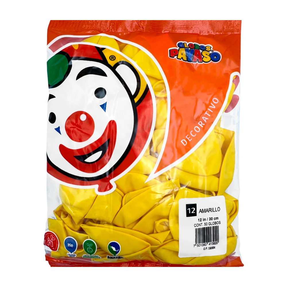 Paquete de 50 globos payaso en color amarillo de 12 in - 30 cm / glob…