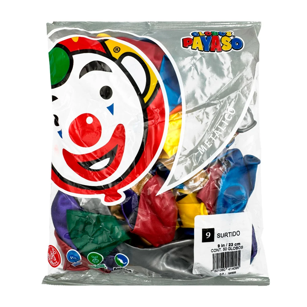 Paquete con 50 globos payaso de 9 in - 23 cm en color metálico - perl…