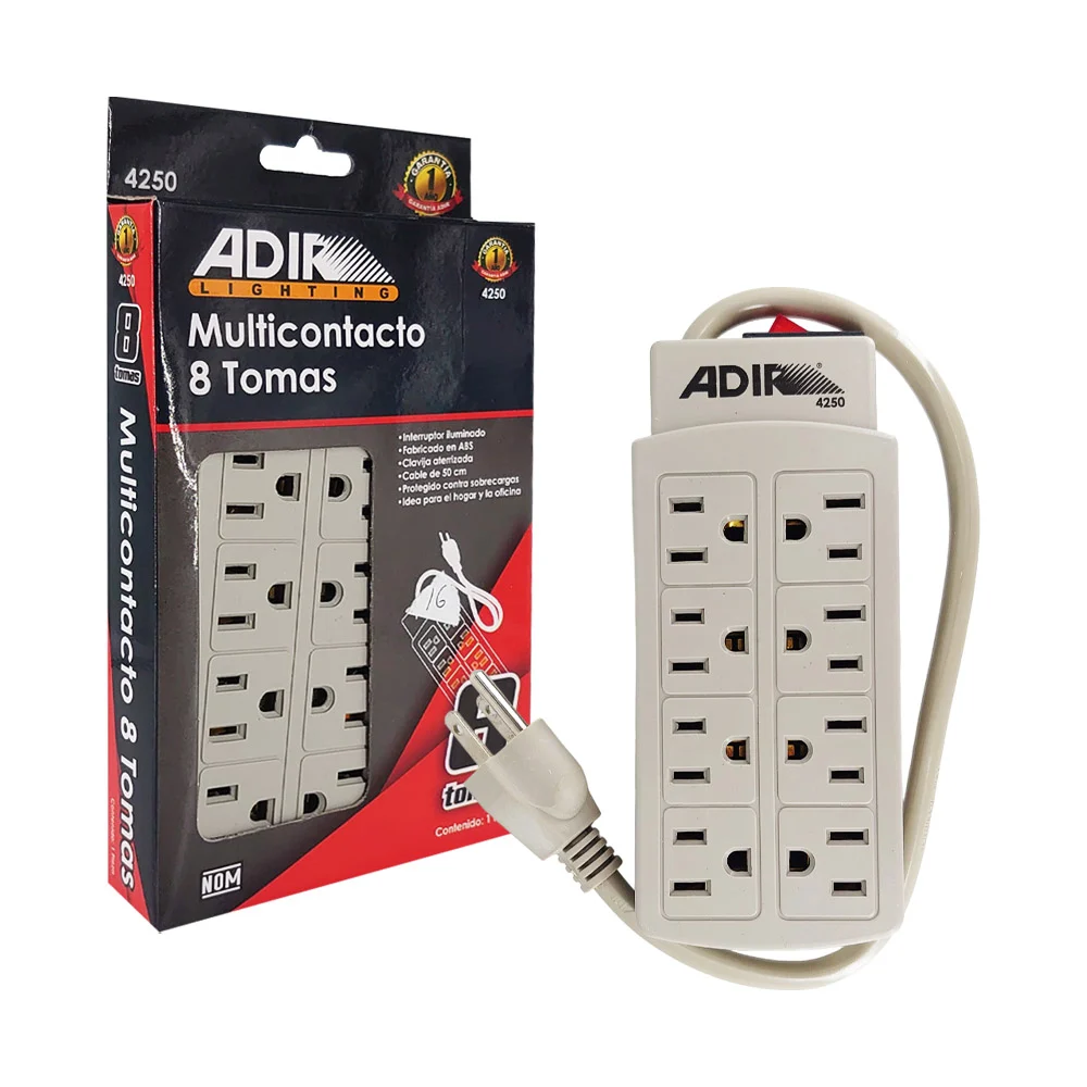 Barra multicontacto con interruptor apagador y 8 tomacorrientes / adi…