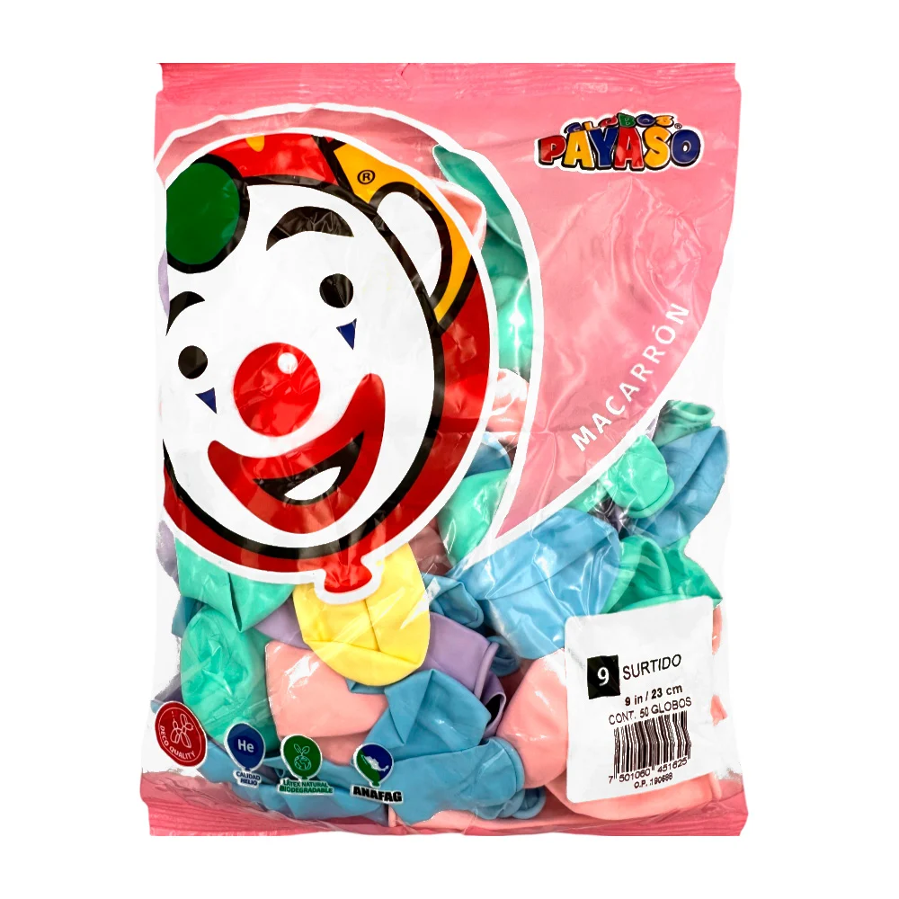 Paquete con 50 globos payaso colores surtidos en tonos pastel de 9 in…