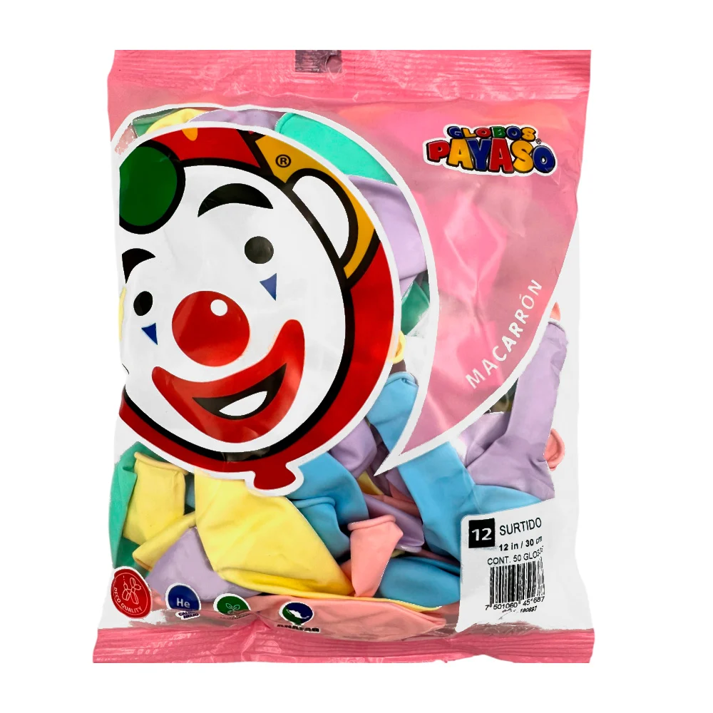 Paquete con 50 globos payaso colores surtidos en tonos pastel de 12 i…
