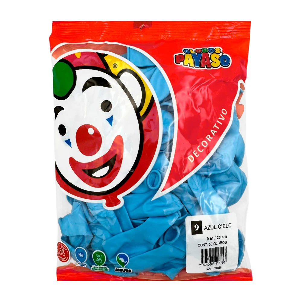Paquete con 50 globos payaso en tono azul de 9in - 23cm / globo azul …