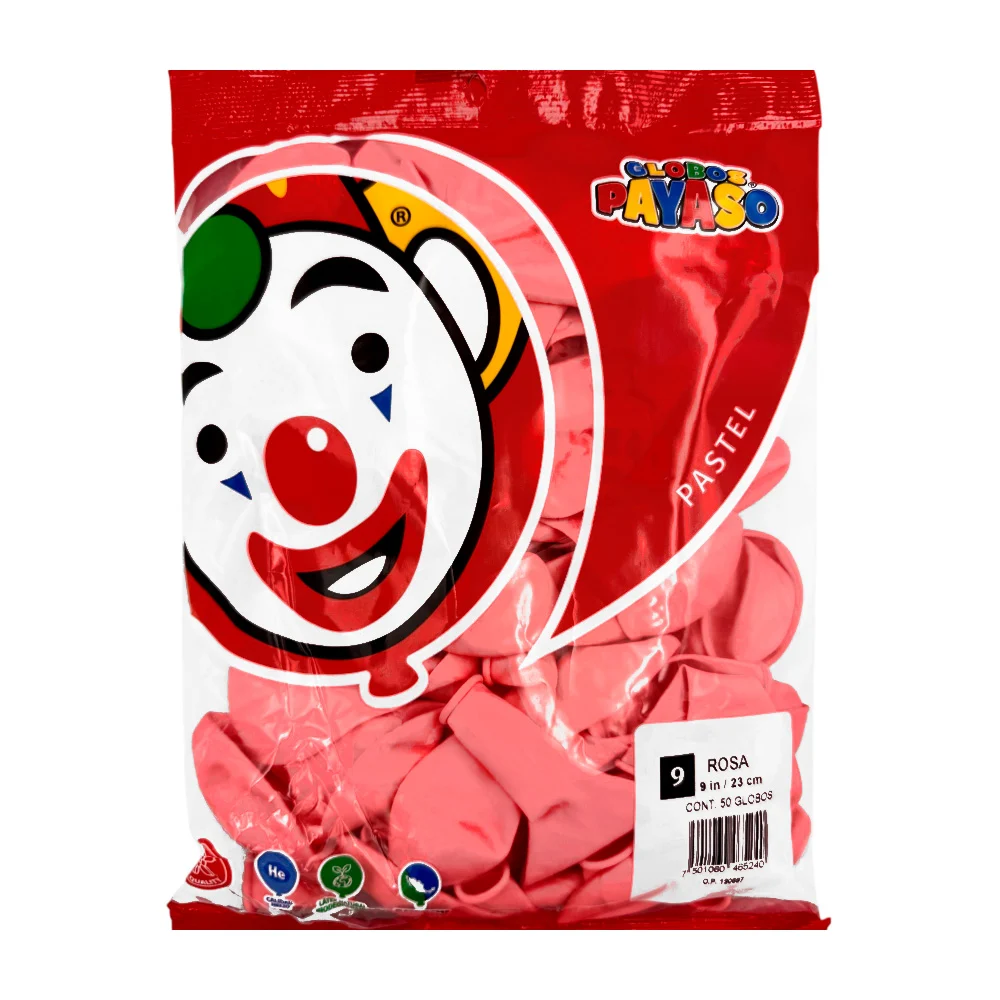 Paquete de 50 globos payaso en color rosa de 9 in- 23 cm / 465240