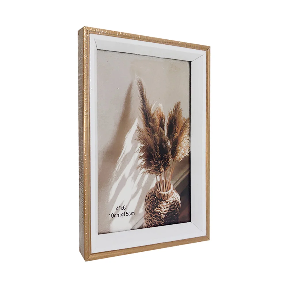 Portarretrato rectangular de madera con marco dorado + blanco de 10x1…