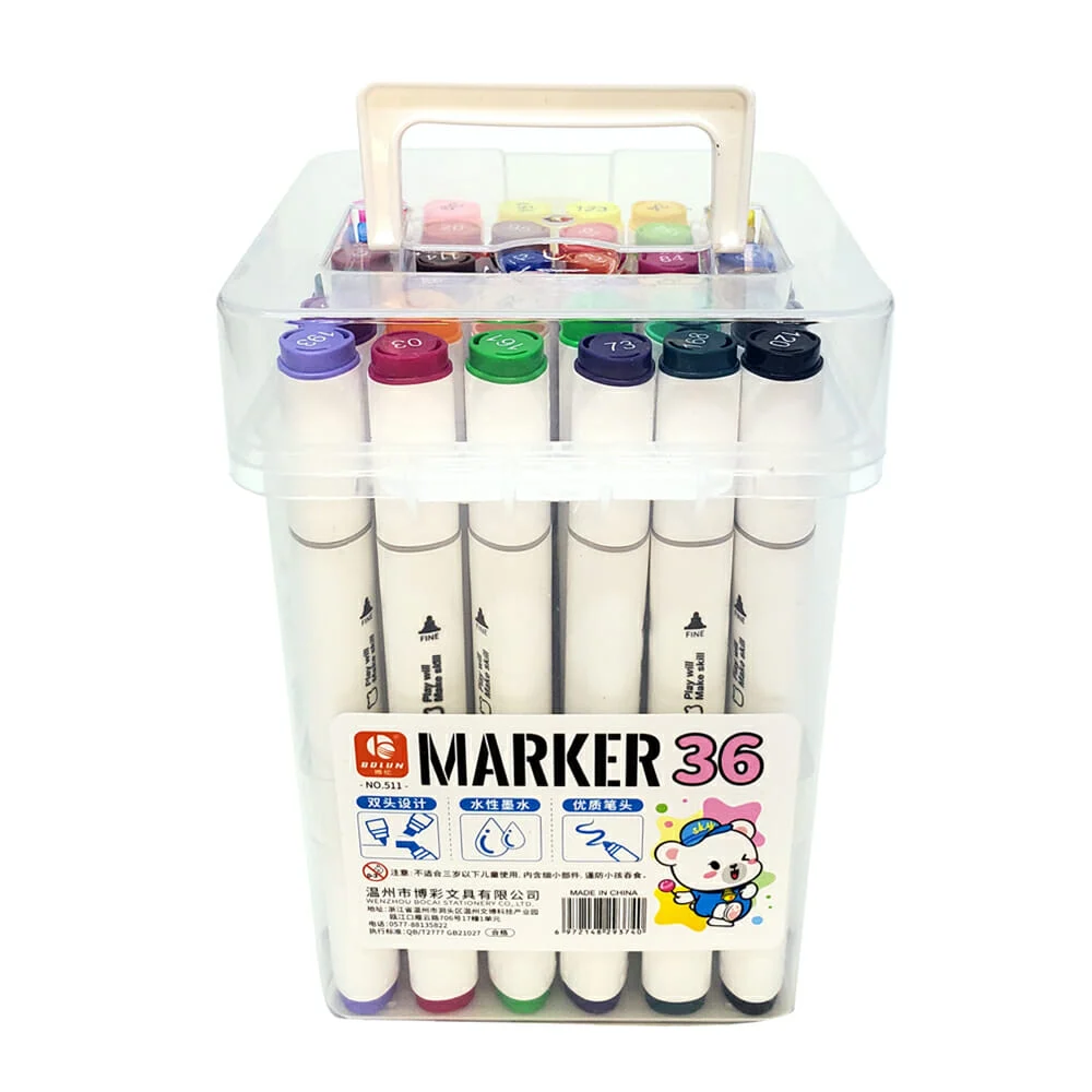 Estuche con 36 marcadores plumones bolun twin marker doble punta de c…