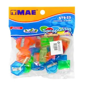 Paquete con 25 sacapuntas mae de plástico translúcido con variedad de…