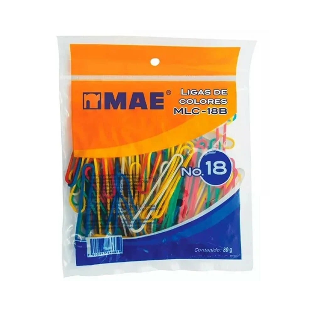 Bolsa con ligas bandas elásticas mae no.18 de colores, 80g / mlc-18b