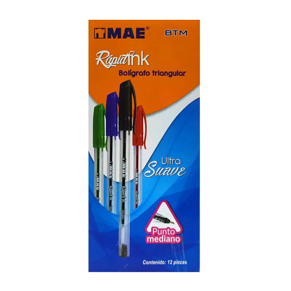 Caja con 12 plumas bolígrafos triangulares mae ultra suave de tinta n…