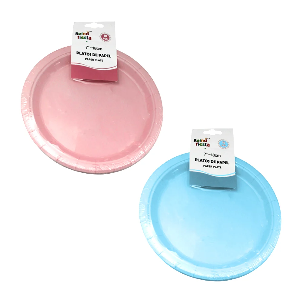 Blister de fiesta con 10 platos redondos de papel con medida 7x18cms,…