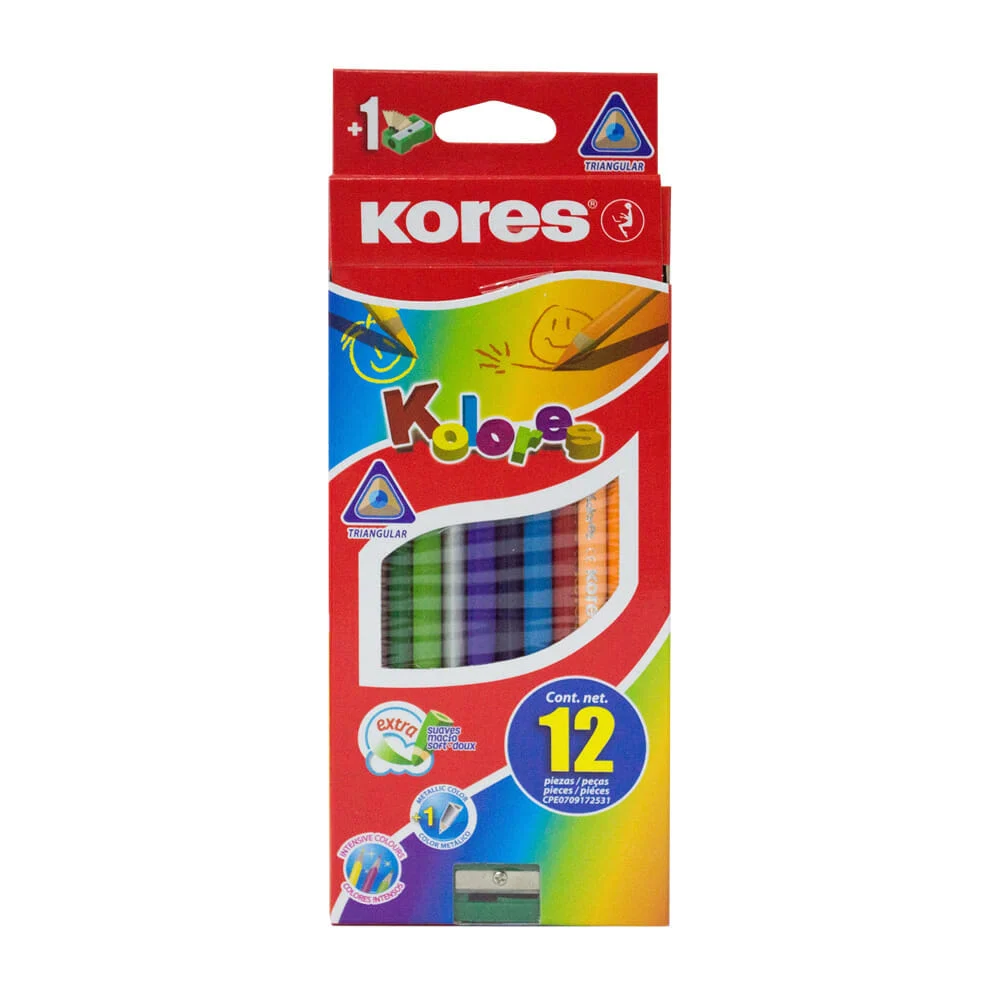 Caja con 12 lápices de colores intensos kores con punta triangular y …