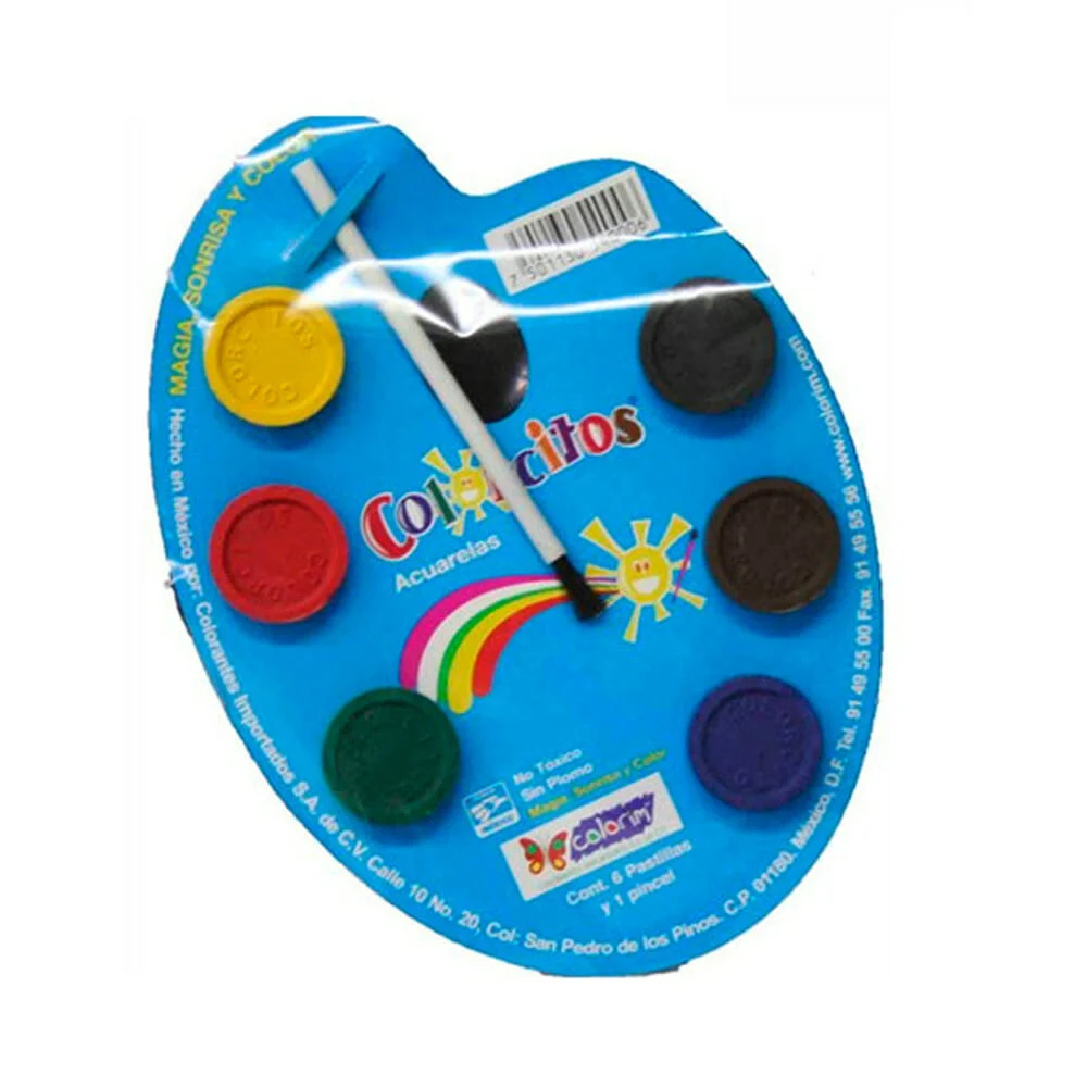 Paleta con 6 acuarelas redondas colorcitos de colores y pincel / 5400…