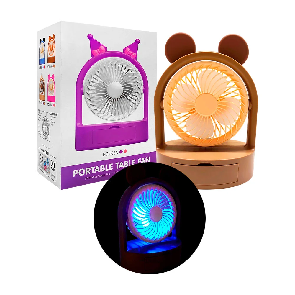 Ventilador redondo recargable de escritorio con 2 velocidades, luz rg…