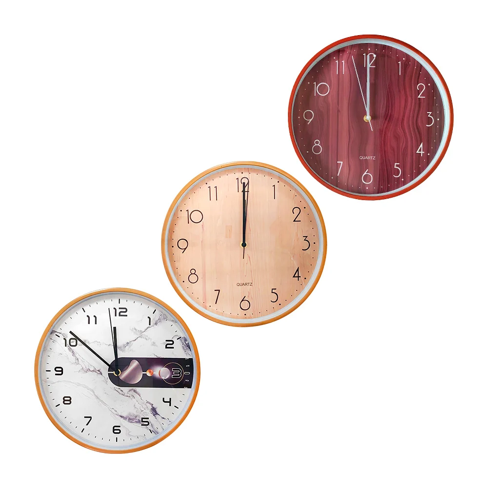Reloj analógico, tipo madera, diseño estampado, variedad de colores y…